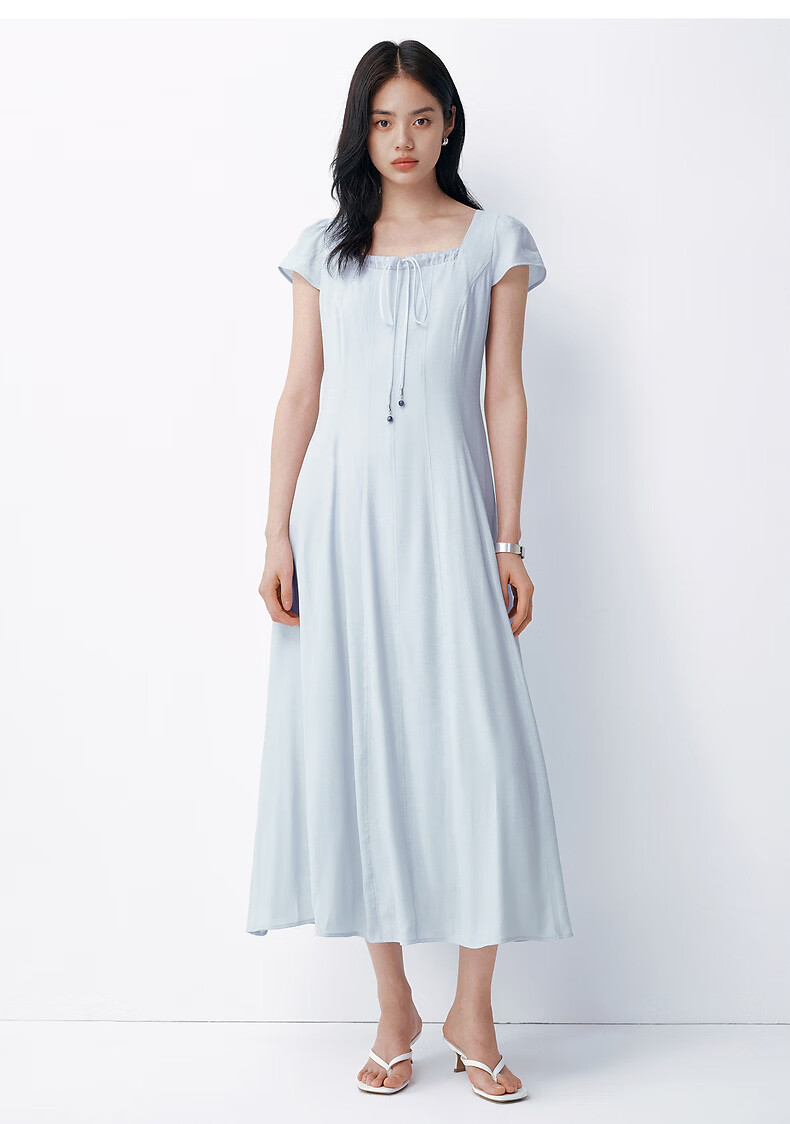 Peacebird Women's Dress Summer Love White Long Dress Slim Fit Waist Office Dress Blue L 19