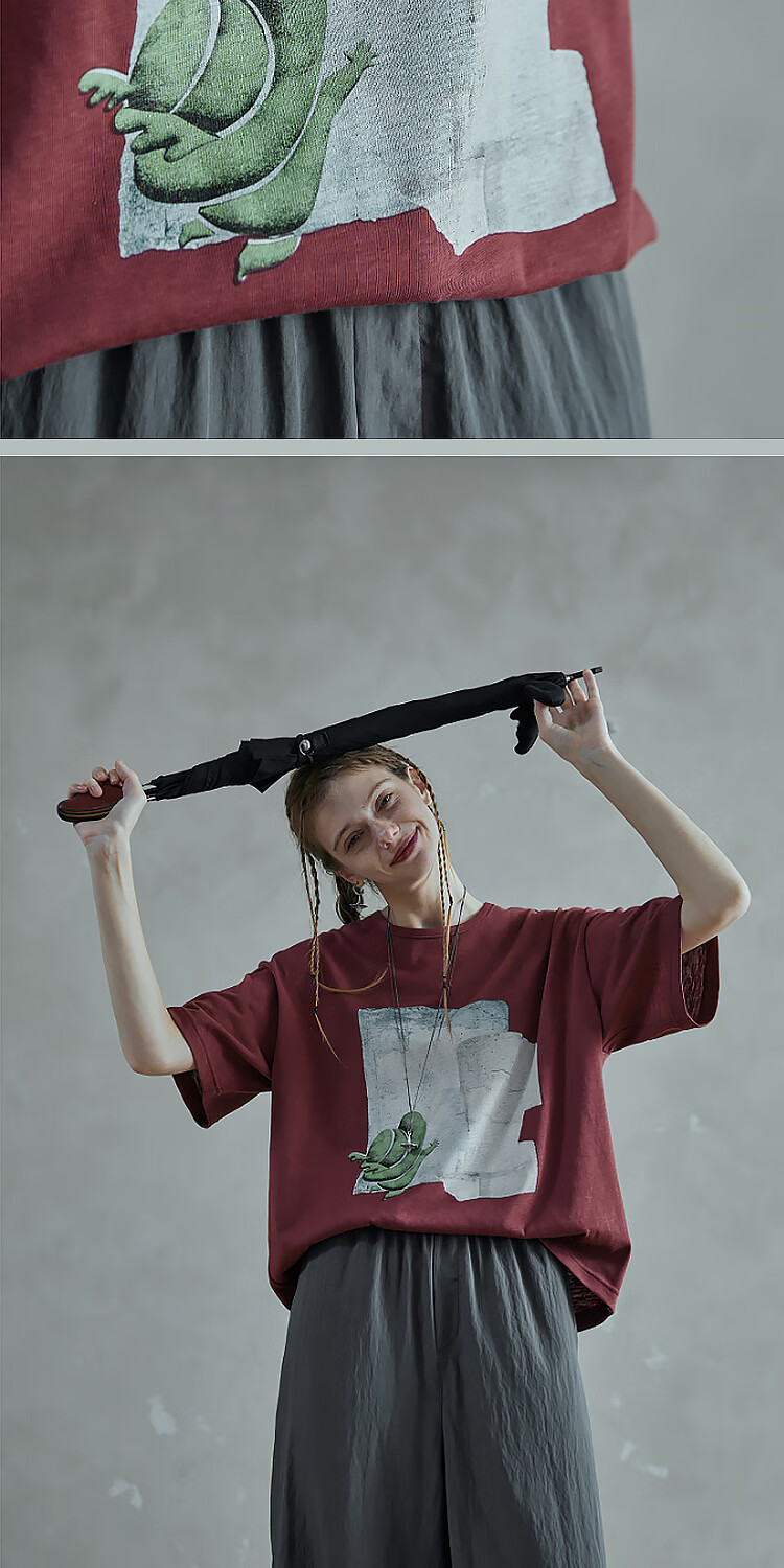 Rizhuo Xia Style Printed T-Shirt 2026 Summer New Loose Casual Half Sleeve Round Neck Women's Top 21