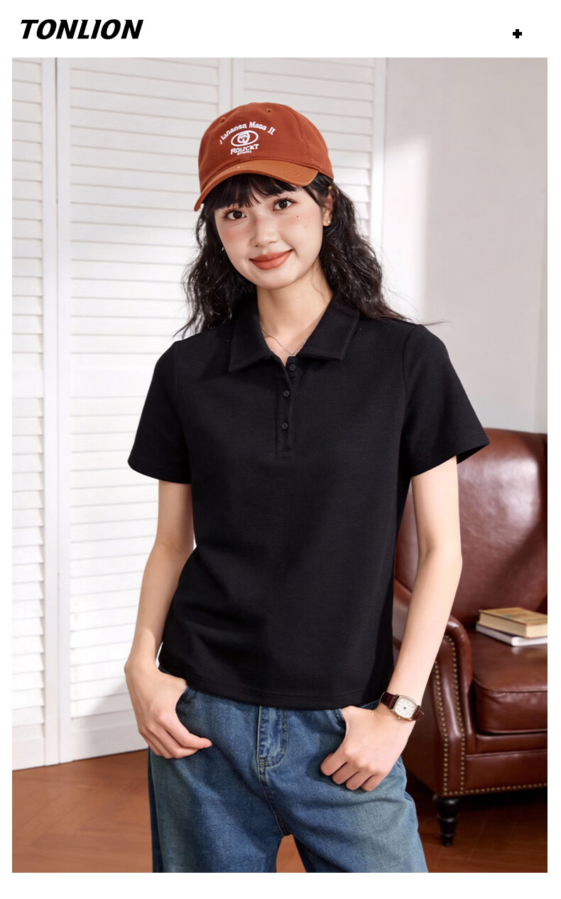TonLion Women's Short Sleeve Polo Shirt Summer New Shoulder T-Shirt Casual Breathable Slim Fit Half Sleeve Simple Top 10