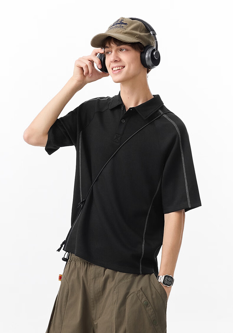 TonLion Men's Short Sleeve Polo Shirt 2026 Summer New Design Black Loose Fit Youth Versatile Top 2