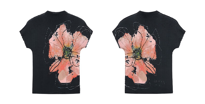 Peacebird Women's T-Shirt Miyake Style Pleated Soma Flower Short Sleeve Summer Elegant Half High Neck Slim Fit Top Black L 14