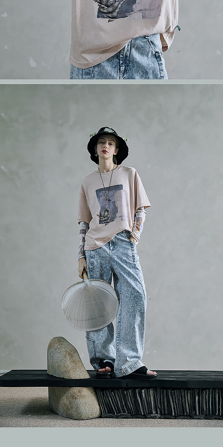Rizhuo Xia Style Printed T-Shirt 2026 Summer New Loose Casual Half Sleeve Round Neck Women's Top 19