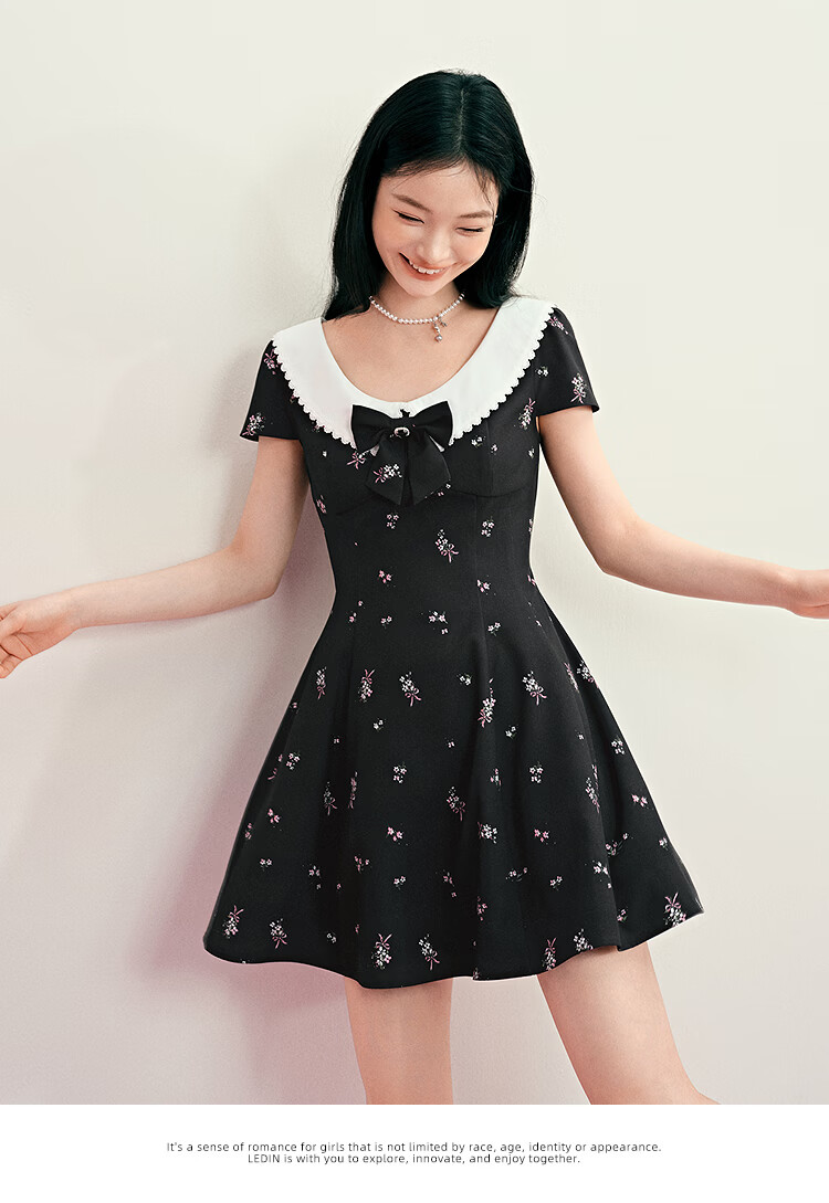 LeTing Original Printed Draped Collar Spliced Shirt Doll Collar Dress Black (In Stock) XS 13