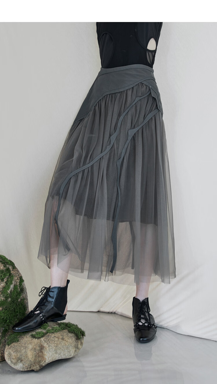 Rizhuo Original Design Women's Clothing 2026 Summer New Irregular High-End Niche Mesh A-Line Skirt 3