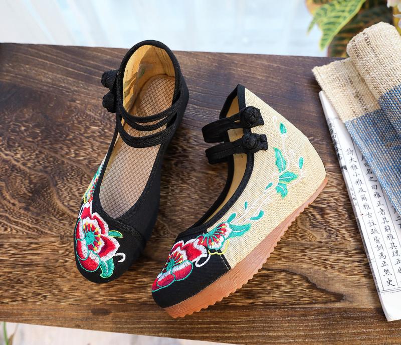 支持国产安·踏 高档轻奢品牌新款老北京女布鞋女鞋春夏季坡跟民族风