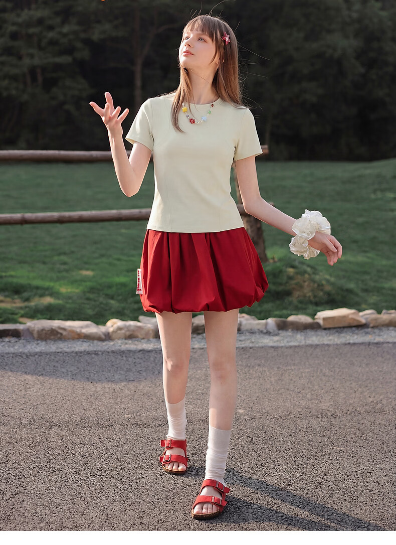 TonLion 2026 Summer New Solid Color Slim Fit Short Sleeve T-Shirt for Women Simple Style 9