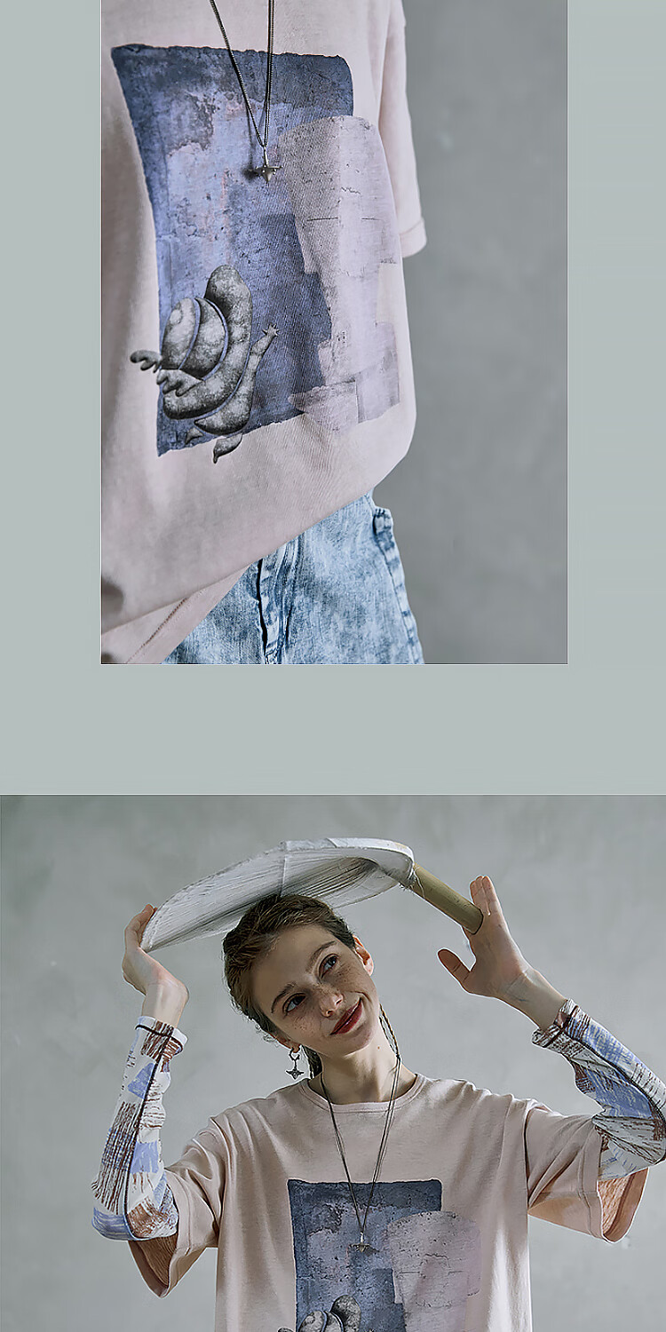 Rizhuo Xia Style Printed T-Shirt 2026 Summer New Loose Casual Half Sleeve Round Neck Women's Top 18