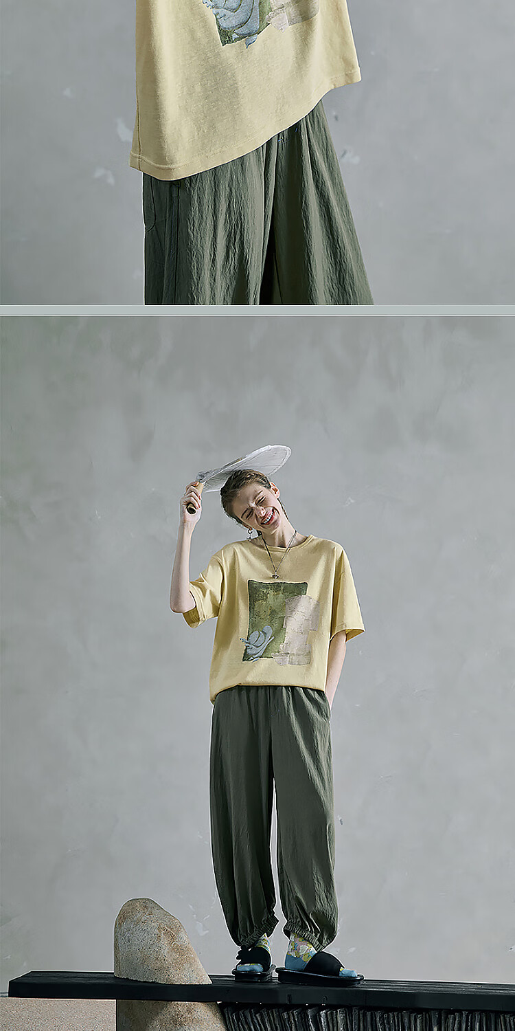 Rizhuo Xia Style Printed T-Shirt 2026 Summer New Loose Casual Half Sleeve Round Neck Women's Top 16