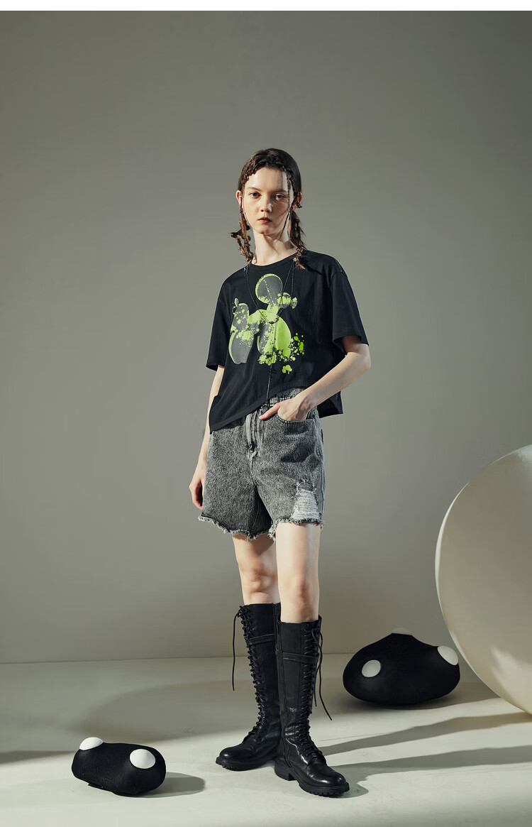 Rizhuo RIZHUO Carbonated Mint T-Shirt 2026 Summer New Women's Irregular Short Sleeve Summer Top Puppy Beige S 13