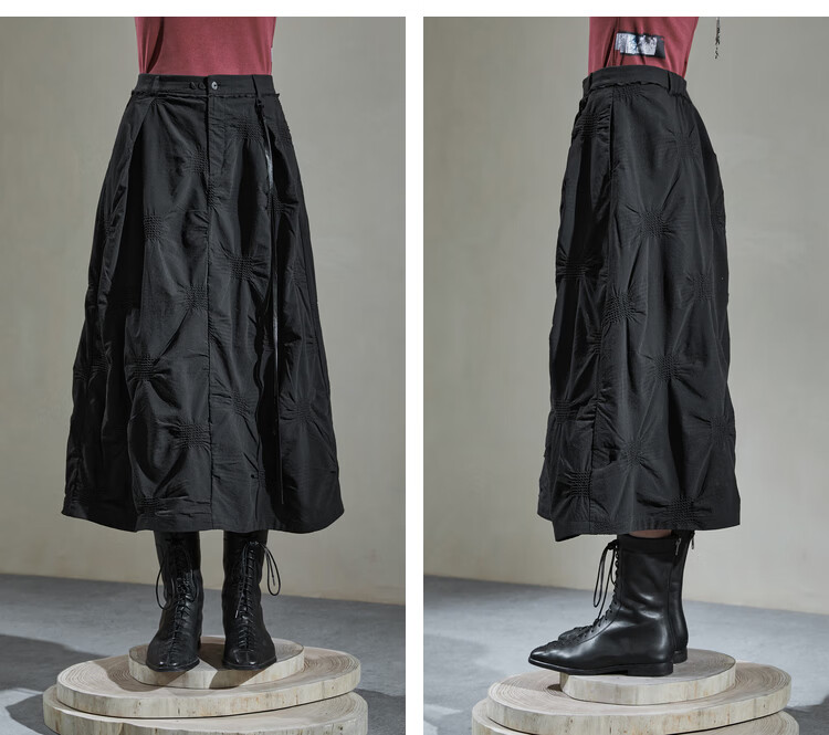 Rizhuo Original Design Women's 2026 Spring Elegant Draped A-Line Black Pleated Jacquard Skirt 11