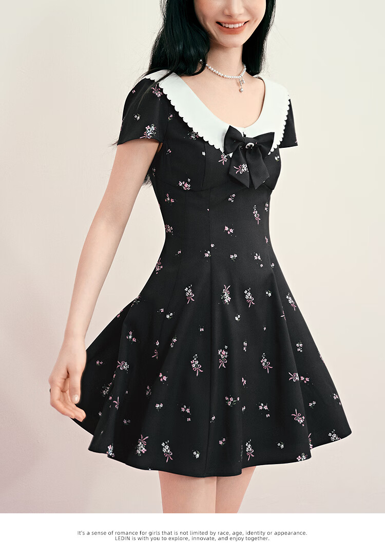 LeTing Original Printed Draped Collar Spliced Shirt Doll Collar Dress Black (In Stock) XS 15