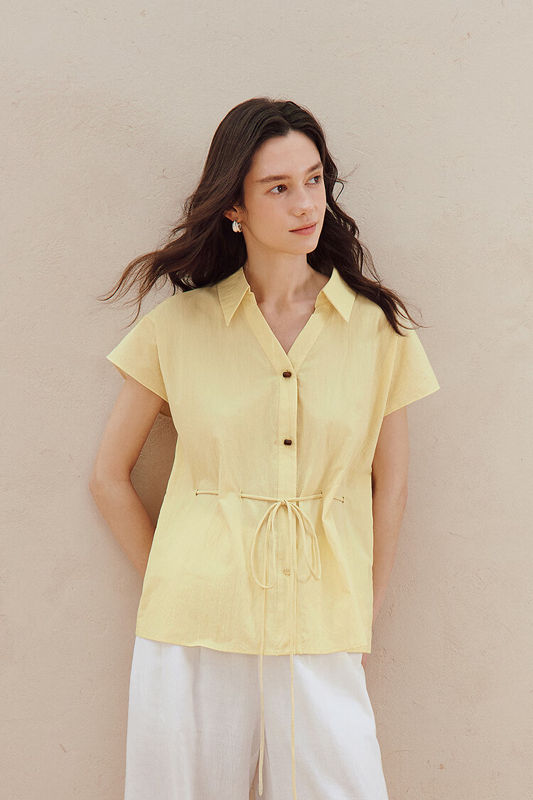 INMAN French Collar Drawstring Waist Sleeveless Shirt Yellow L Summer 2026 Women's New Slimming Sleeveless Top 2