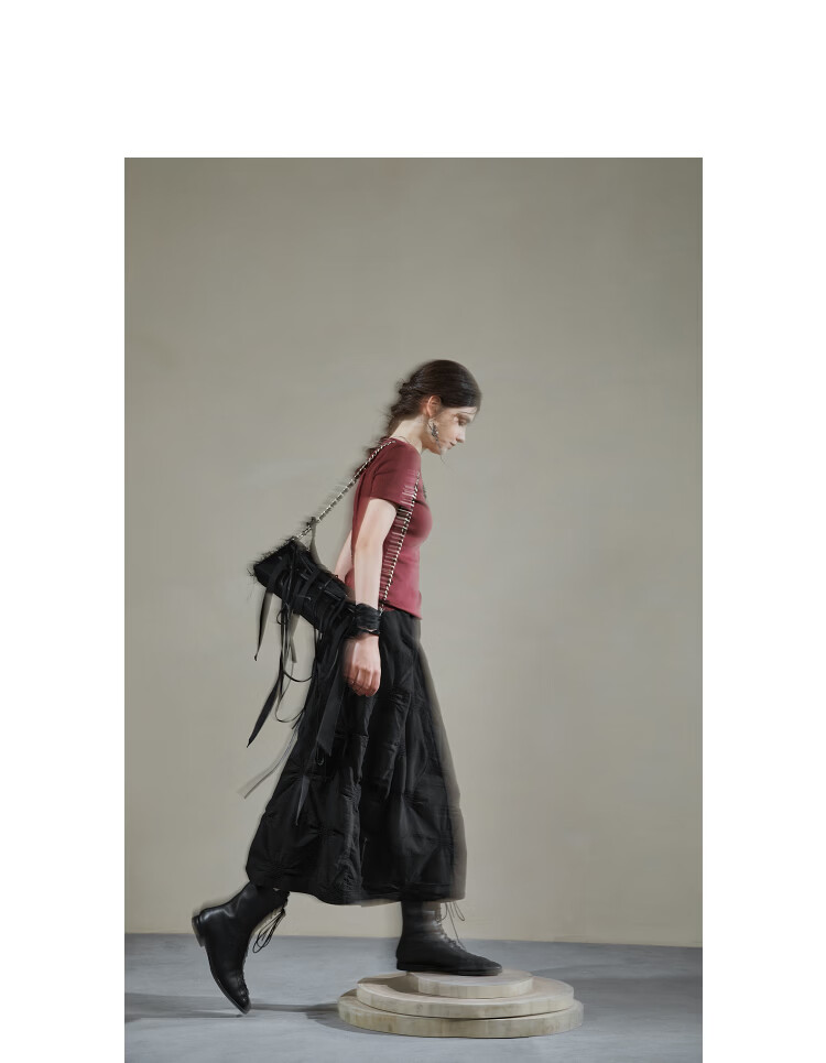 Rizhuo Original Design Women's 2026 Spring Elegant Draped A-Line Black Pleated Jacquard Skirt 12