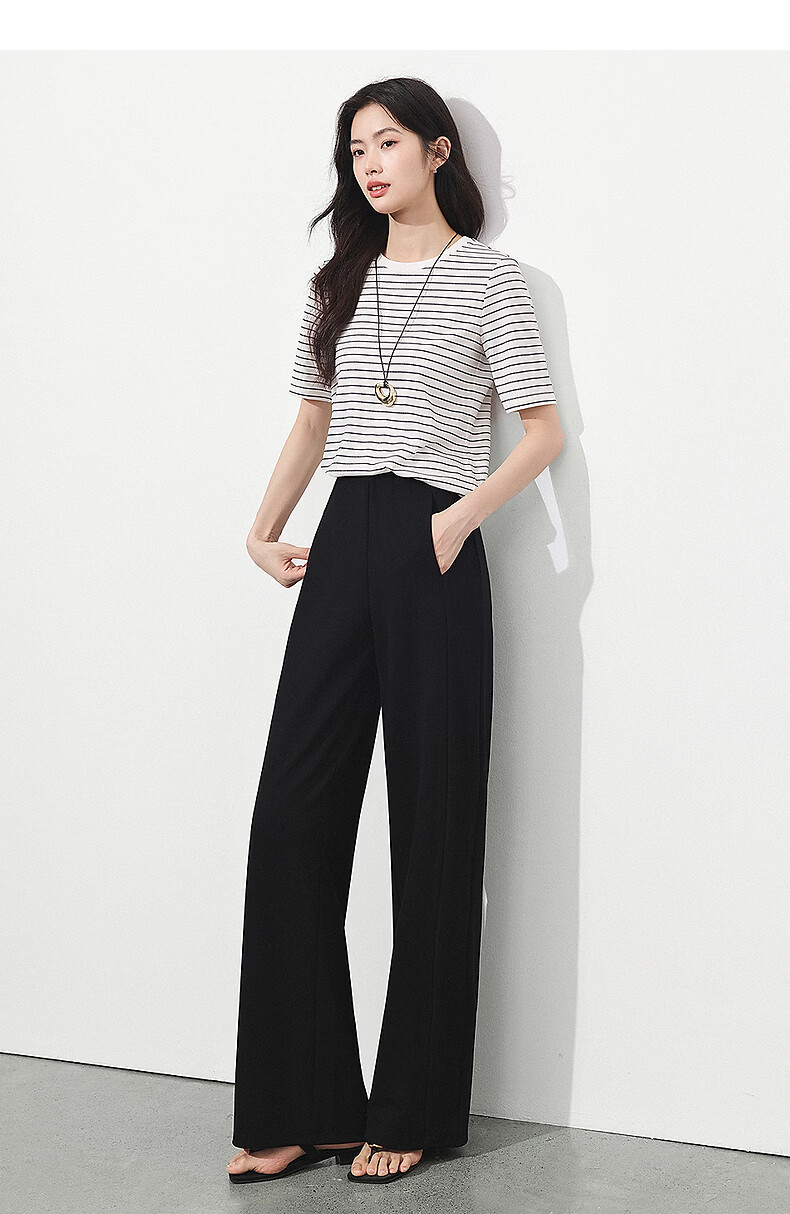 Yixiang Liying White Mask Pants Casual Women's Summer New Loose Draped Wide-Leg Straight Pants Gentle Black XL 23