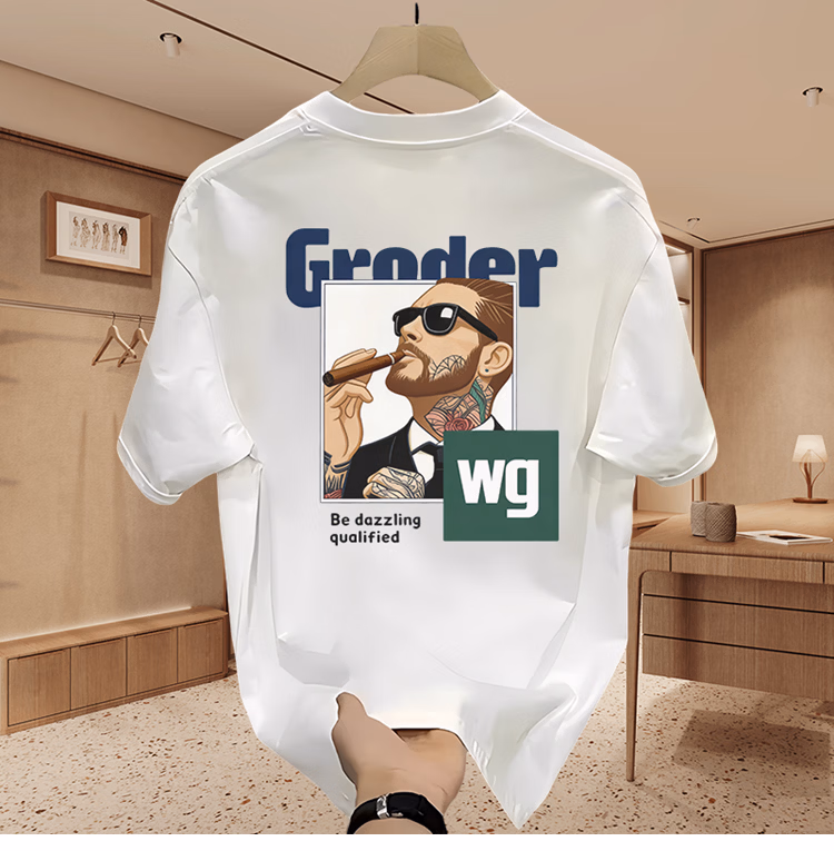 Herren Eisseide T-shirt Kurzarm Sommer Oberteil Casual Schwarz_voghion.com