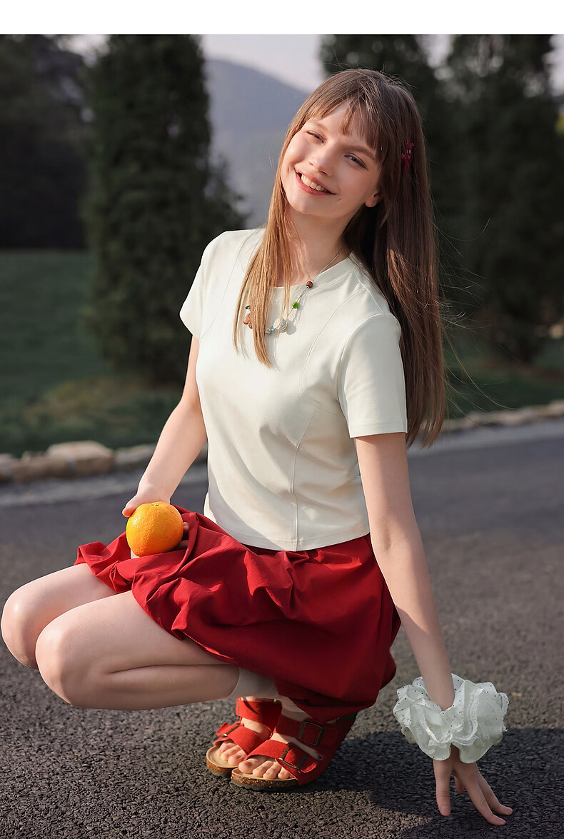 TonLion 2026 Summer New Solid Color Slim Fit Short Sleeve T-Shirt for Women Simple Style 4