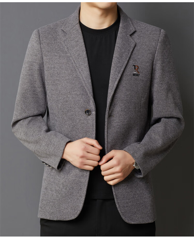 罗蒙 专柜真品60高档秋冬男士格子翻领西装商务便单西服青中年休闲