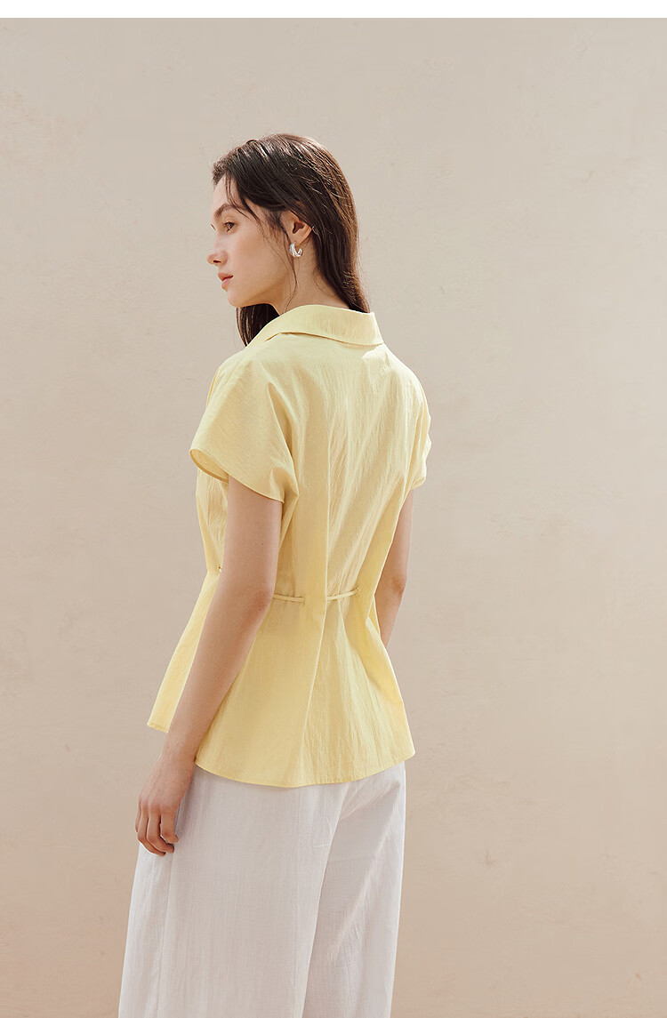 INMAN French Collar Drawstring Waist Sleeveless Shirt Yellow L Summer 2026 Women's New Slimming Sleeveless Top 18