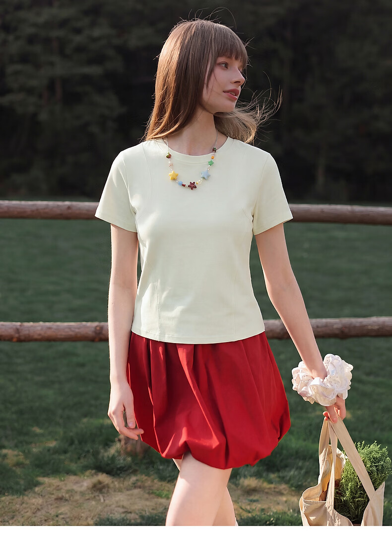 TonLion 2026 Summer New Solid Color Slim Fit Short Sleeve T-Shirt for Women Simple Style 8