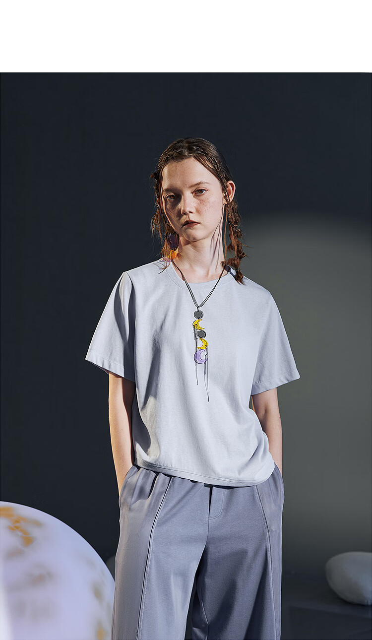 Rizhuo Moon T-Shirt Summer 2026 New Women's Solid Color Loose Slim Design Short Sleeve Tee 18
