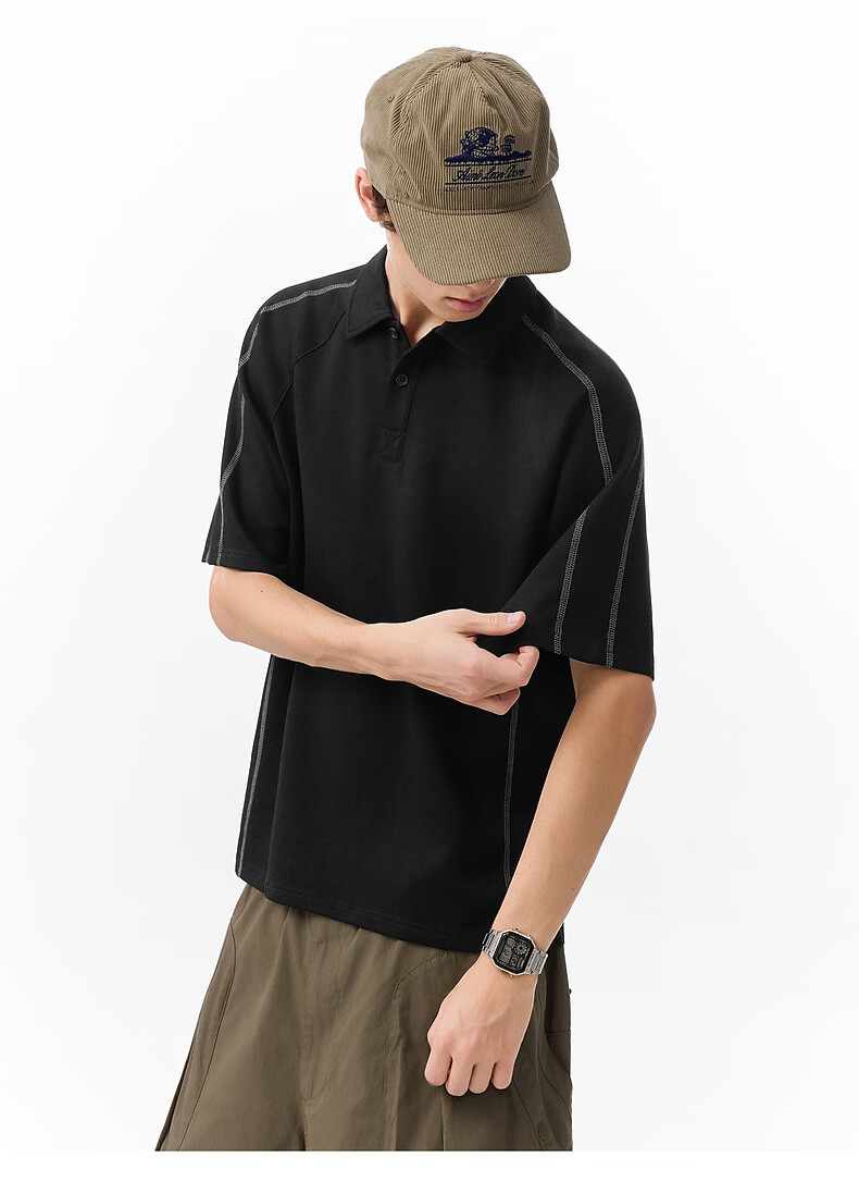 TonLion Men's Short Sleeve Polo Shirt 2026 Summer New Design Black Loose Fit Youth Versatile Top 7