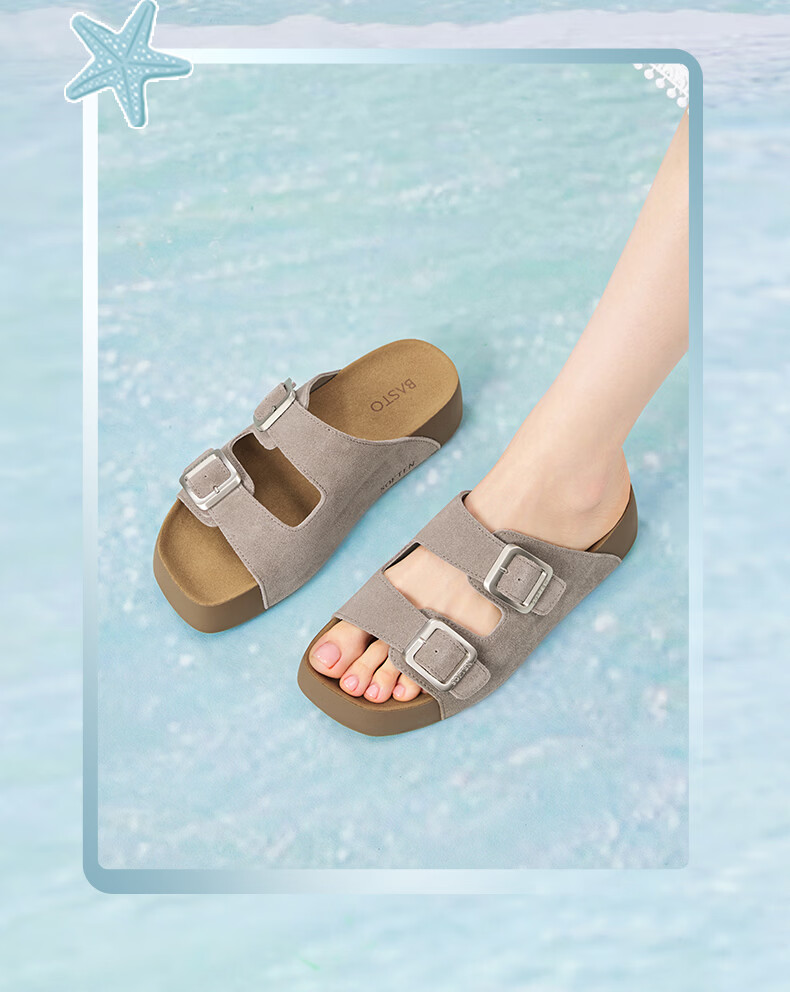 BASTO 26 Summer Birkenshoes Simple Outdoor Casual Women's Slippers T9361BT6 Gray 38 4
