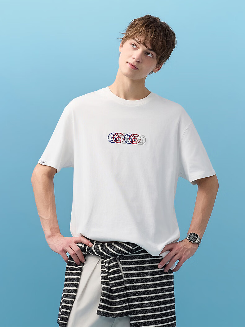 TonLion 2026 Summer New Men's Short Sleeve T-Shirt Unique Design White Stylish Versatile 12