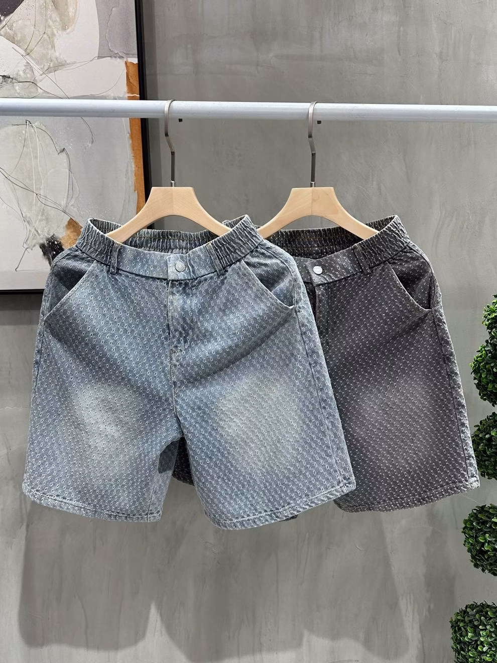 Retro Old Jacquard Denim Shorts Men's Summer American Vibe Ruffian Handsome Casual Pants Loose Straight Five-point Pants, Black M_viptrois.com