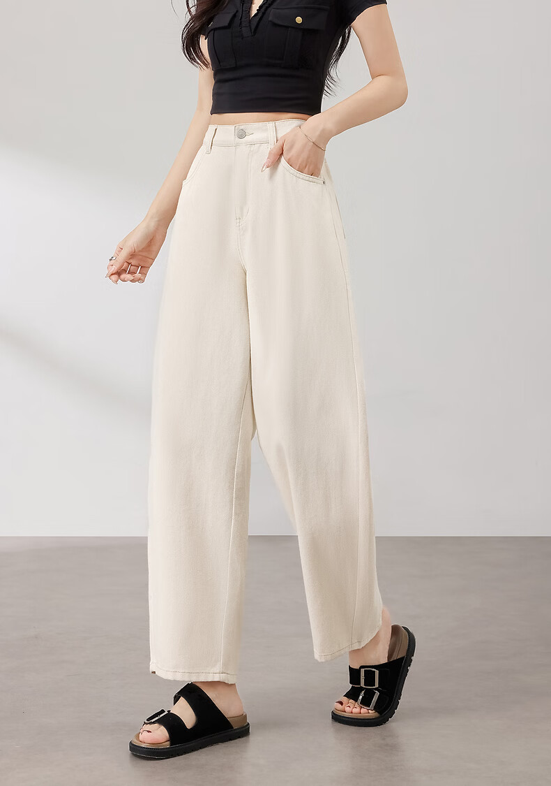 TonLion 2026 Summer New Women's White Denim Pants Simple Commuter Casual Loose Fit Trousers 2