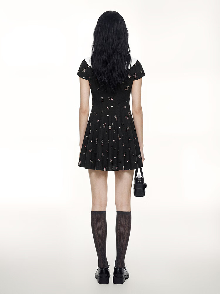 LeTing Original Printed Draped Collar Spliced Shirt Doll Collar Dress Black (In Stock) XS 21