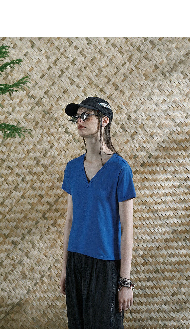 Rizhuo Original Design Irregular Hem Short Sleeve Cotton T-Shirt 2026 Summer New Slim Fit Versatile Top for Women 17