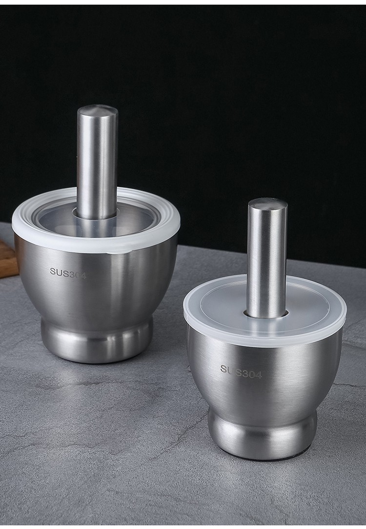 捣碎罐手动研磨蒜泥器蒜臼子捣药器研钵擂钵 304不锈钢(直形小号10cm)