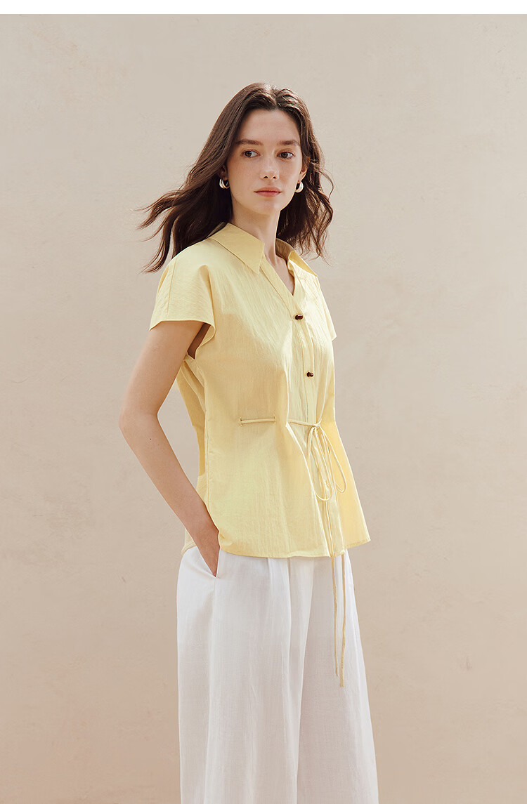 INMAN French Collar Drawstring Waist Sleeveless Shirt Yellow L Summer 2026 Women's New Slimming Sleeveless Top 17