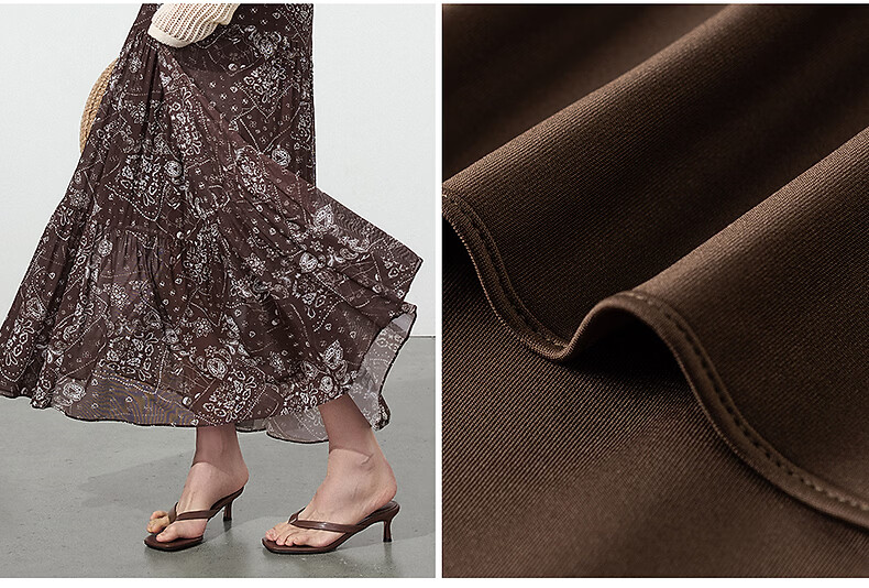 Yixiang Liying Coffee Color Floral Print Women's Skirt 2026 Summer Vacation Style Mesh A-line Skirt Vintage Coffee 155/58A/S 8