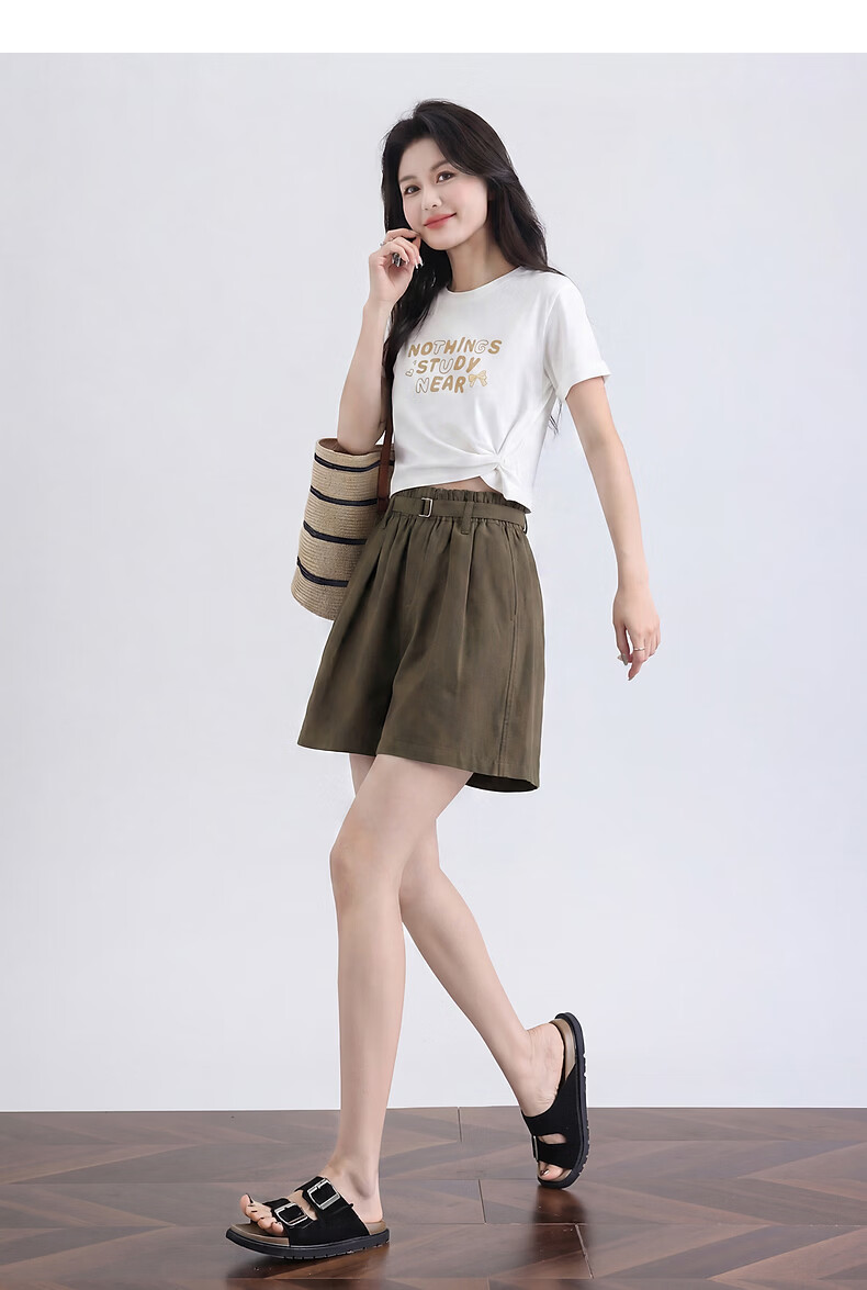 TonLion 2026 Summer New Women's Casual Wide-Leg Loose High-Waist Slimming Shorts with Belt 4