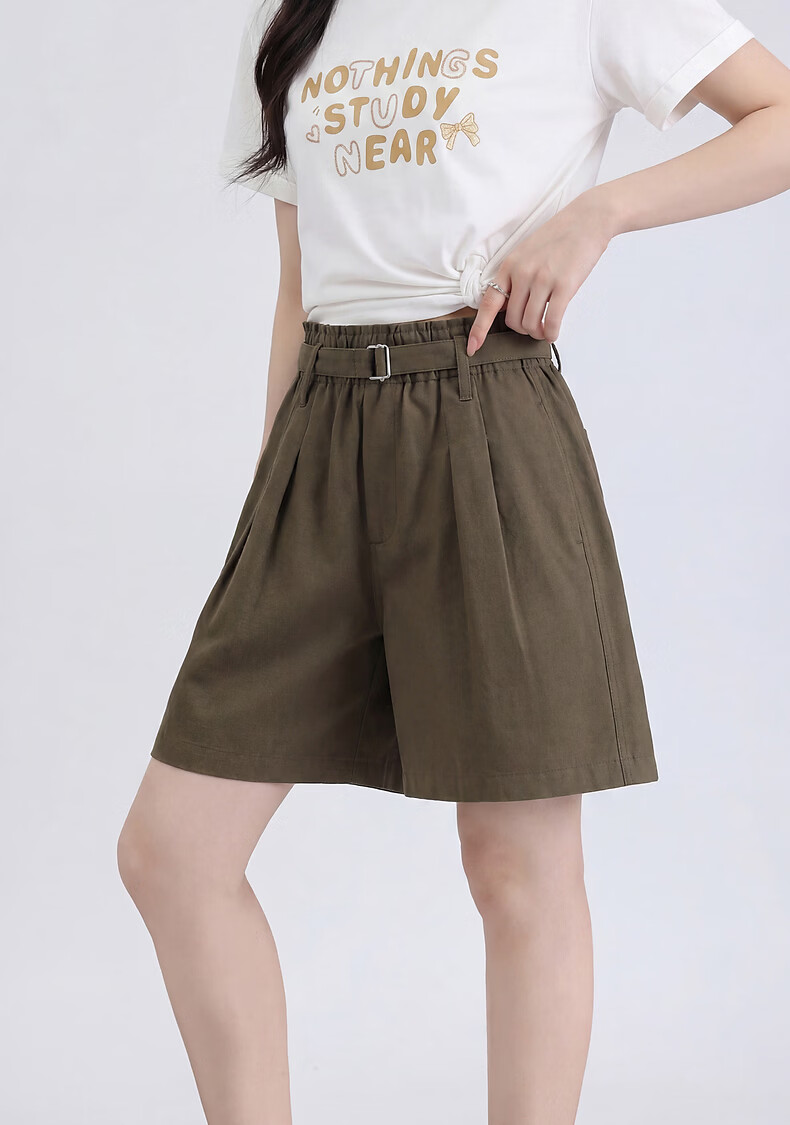 TonLion 2026 Summer New Women's Casual Wide-Leg Loose High-Waist Slimming Shorts with Belt 2