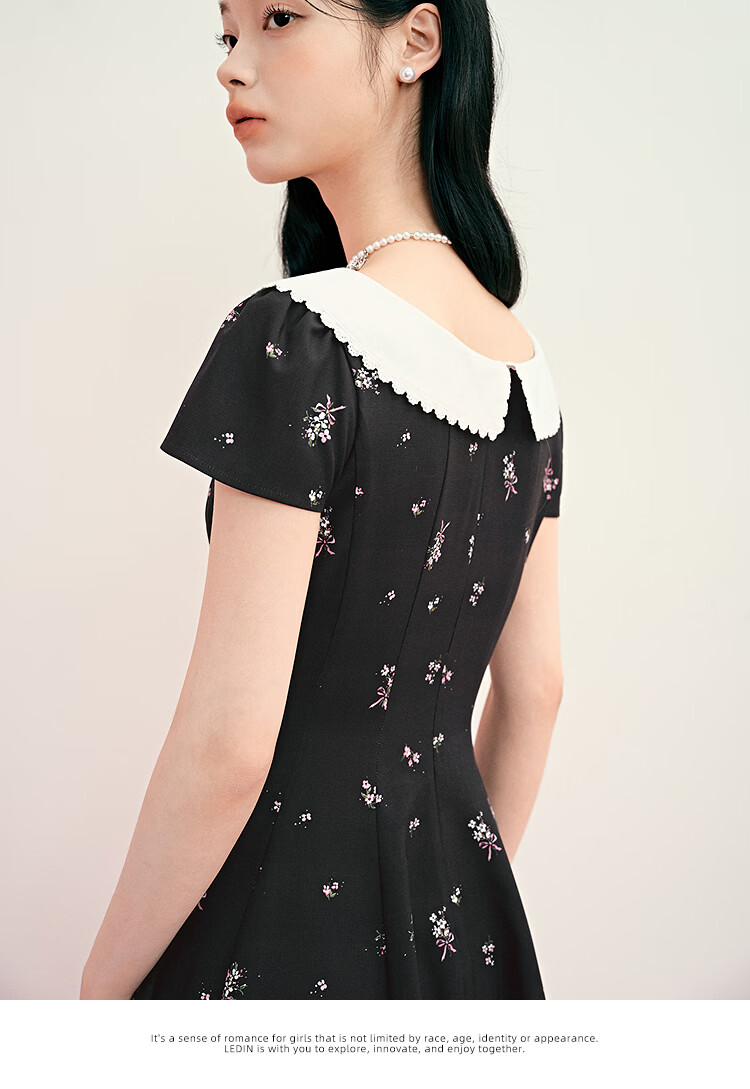LeTing Original Printed Draped Collar Spliced Shirt Doll Collar Dress Black (In Stock) XS 16