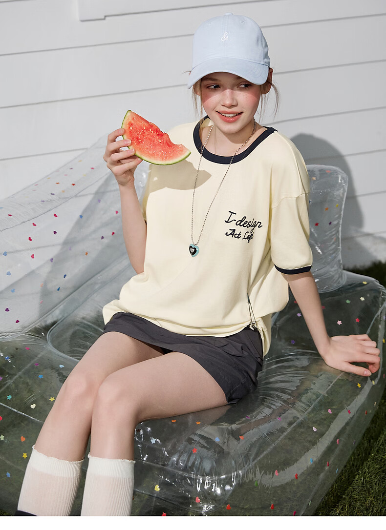 TonLion 2026 Summer New Women's Short Sleeve T-Shirt American Vintage Casual Simple Design Loose Fit Cotton 11