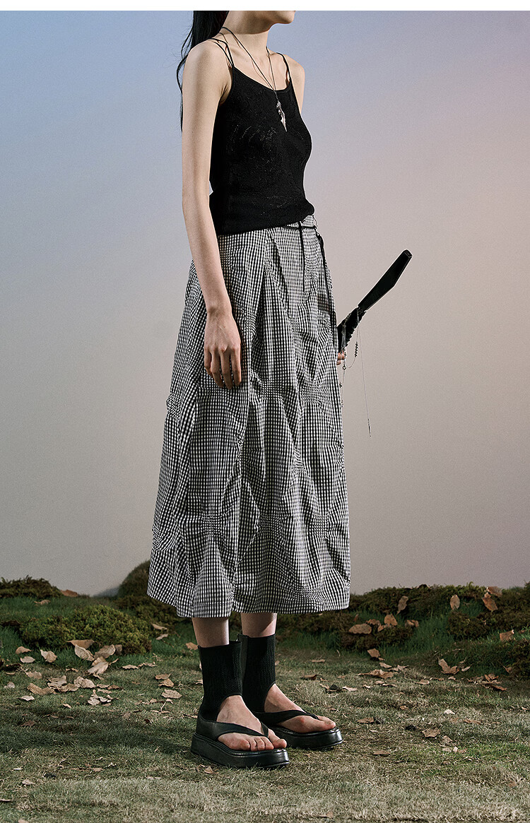 Rizhuo Original Design Women's 2026 Spring Elegant Draped A-Line Black Pleated Jacquard Skirt 18