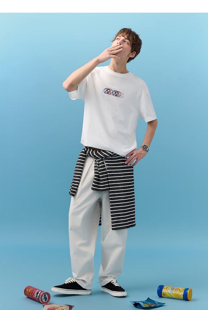 TonLion 2026 Summer New Men's Short Sleeve T-Shirt Unique Design White Stylish Versatile 4
