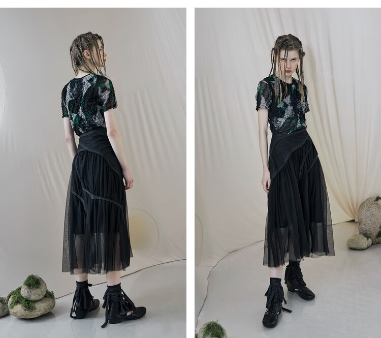 Rizhuo Original Design Women's Clothing 2026 Summer New Irregular High-End Niche Mesh A-Line Skirt 11