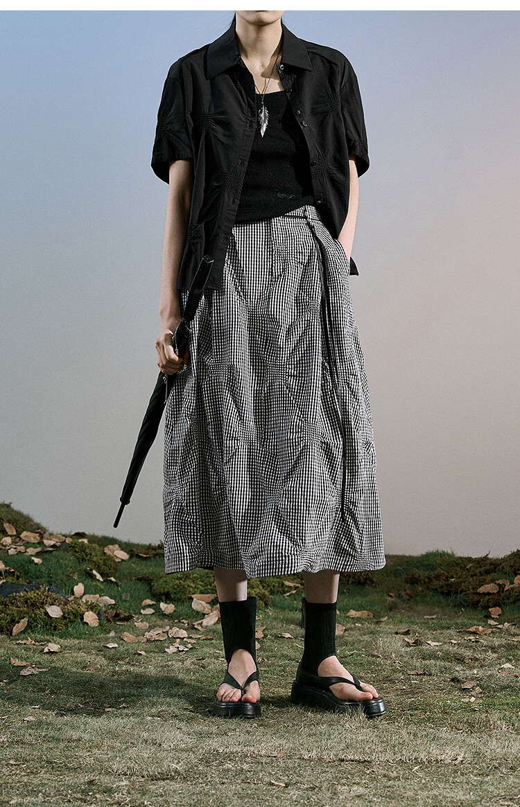 Rizhuo Original Design Women's 2026 Spring Elegant Draped A-Line Black Pleated Jacquard Skirt 19
