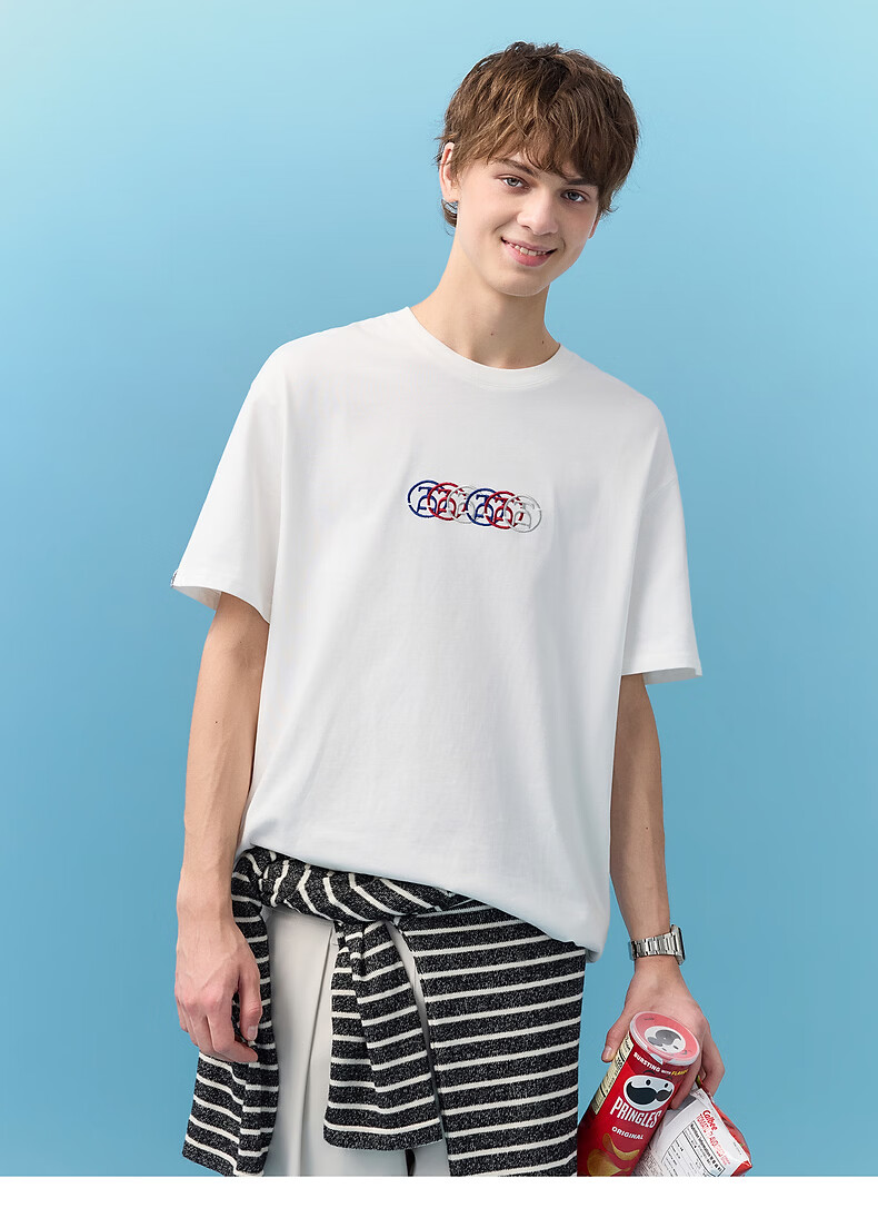 TonLion 2026 Summer New Men's Short Sleeve T-Shirt Unique Design White Stylish Versatile 8