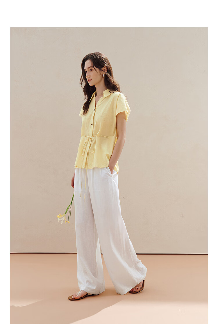 INMAN French Collar Drawstring Waist Sleeveless Shirt Yellow L Summer 2026 Women's New Slimming Sleeveless Top 4