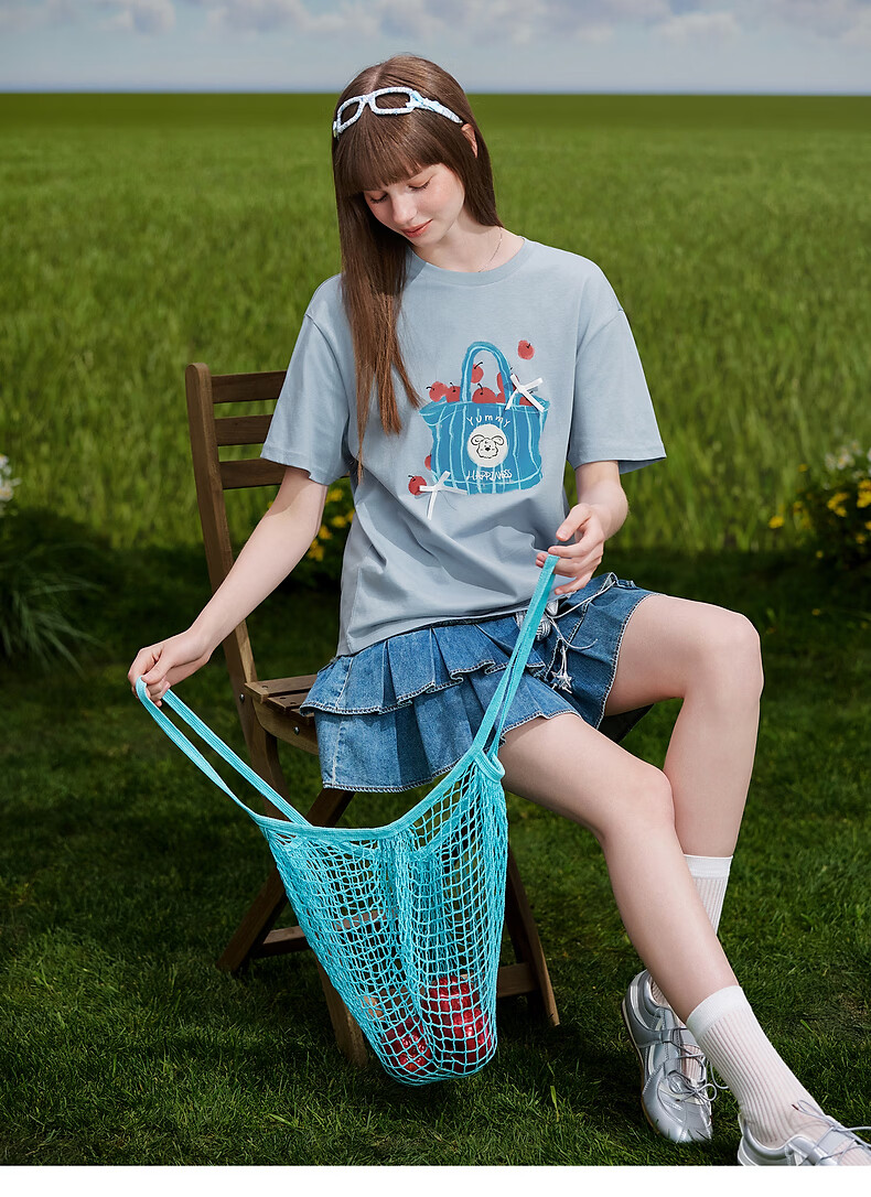 TonLion 2026 Summer New Women's Short Sleeve T-Shirt Fashionable Unique Blue Top Youthful Style 9