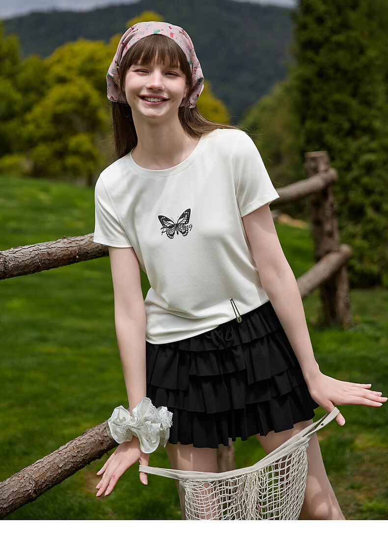 TonLion 2026 Summer Women's Printed Short Sleeve T-Shirt Butterfly Fashion Versatile Casual Premium Comfortable Women's T-Shirt 10