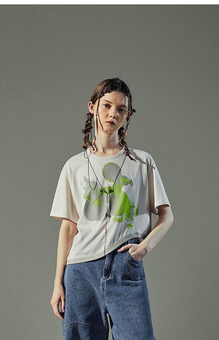 Rizhuo RIZHUO Carbonated Mint T-Shirt 2026 Summer New Women's Irregular Short Sleeve Summer Top Puppy Beige S 14