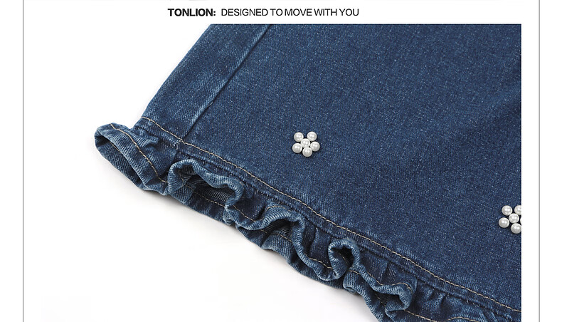 TonLion 2026 Summer Women's Ruffle Denim Mid-Shorts Deep Indigo Blue Size 27 19