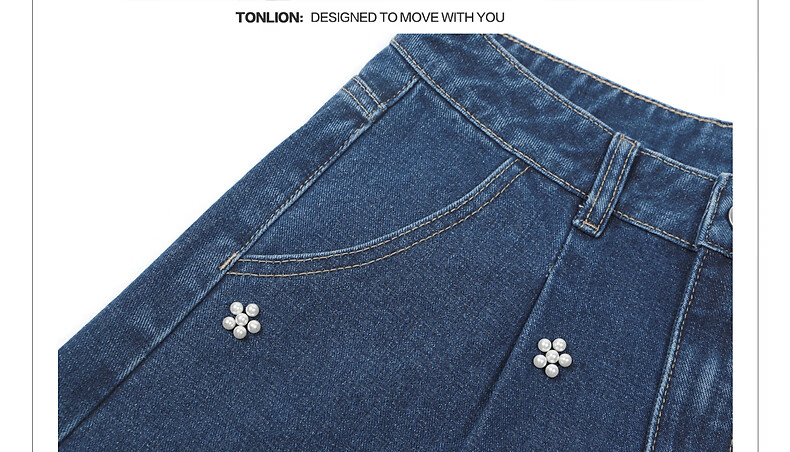TonLion 2026 Summer Women's Ruffle Denim Mid-Shorts Deep Indigo Blue Size 27 17