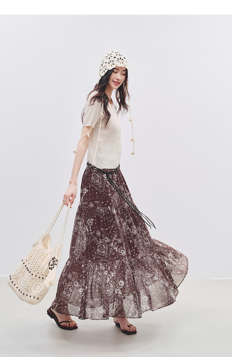Yixiang Liying Solid Color Short Sleeve Linen Knitwear Women's New Soft Skin-Friendly Shoulder Fitting Top Milk Almond Beige L 39